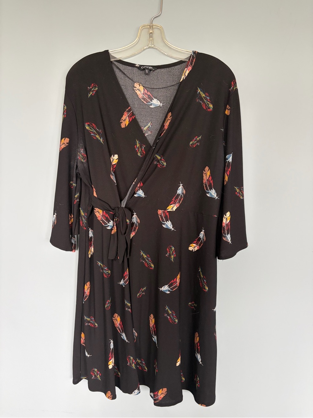 George Black Feather Print Top with Multicolor Feathers